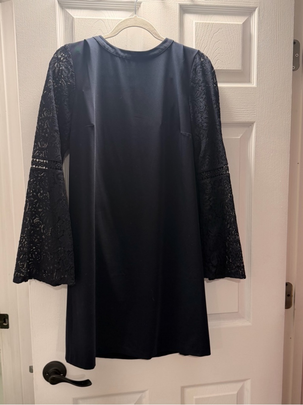 LOFT Navy Blue Lace-Sleeve Shift Dress